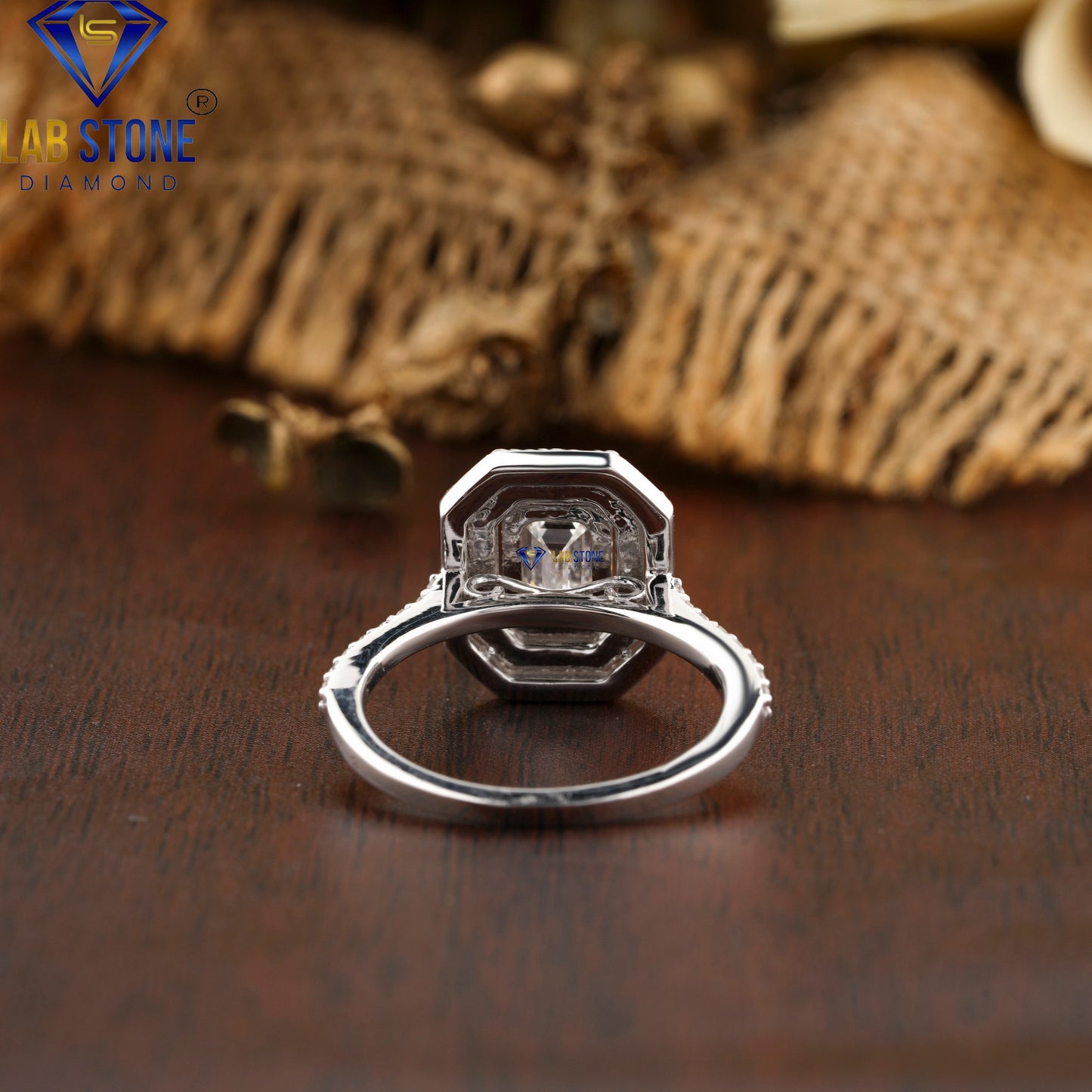 1.47 TDW Emerald & Round Cut Diamond Halo Ring with Band