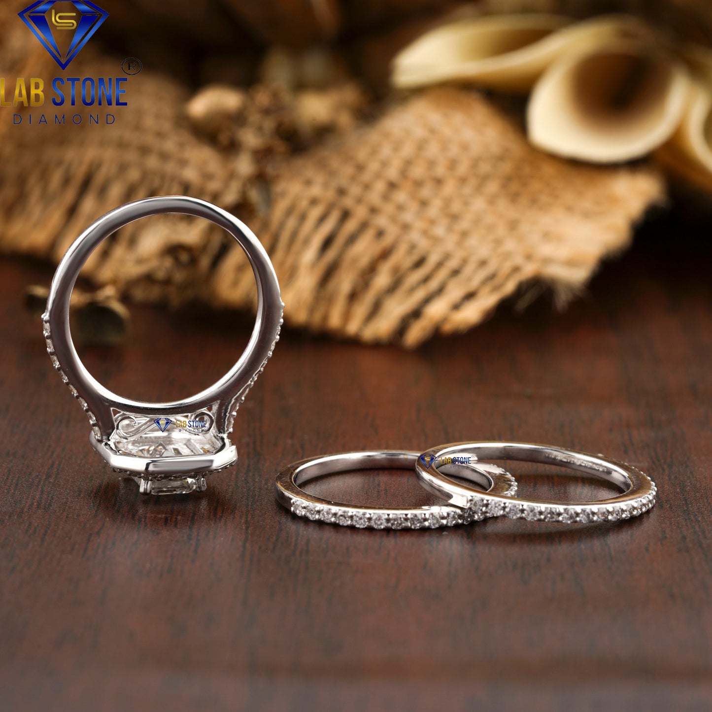 1.47 TDW Emerald & Round Cut Diamond Halo Ring with Band