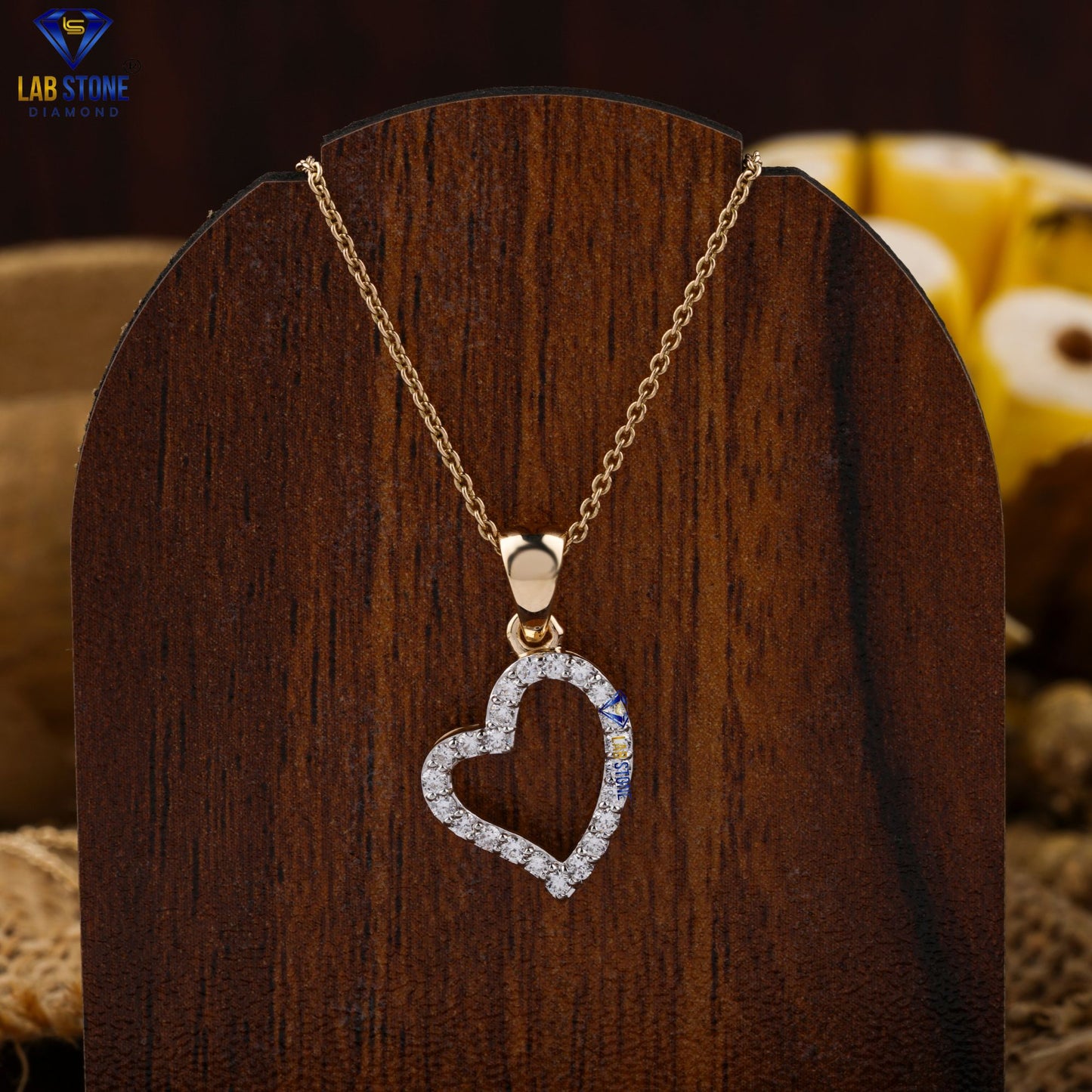 0.21 TDW Round Cut Diamond Heart Shape Pendant With Chain