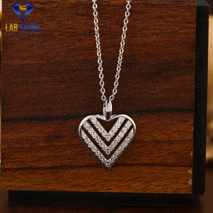 0.364 TDW Round Cut Diamond Heart Pendant with Chain