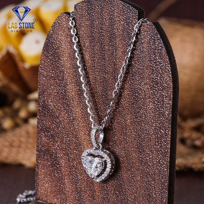 0.888 TDW Round & Heart Cut Diamond Heart Pendant with Chain