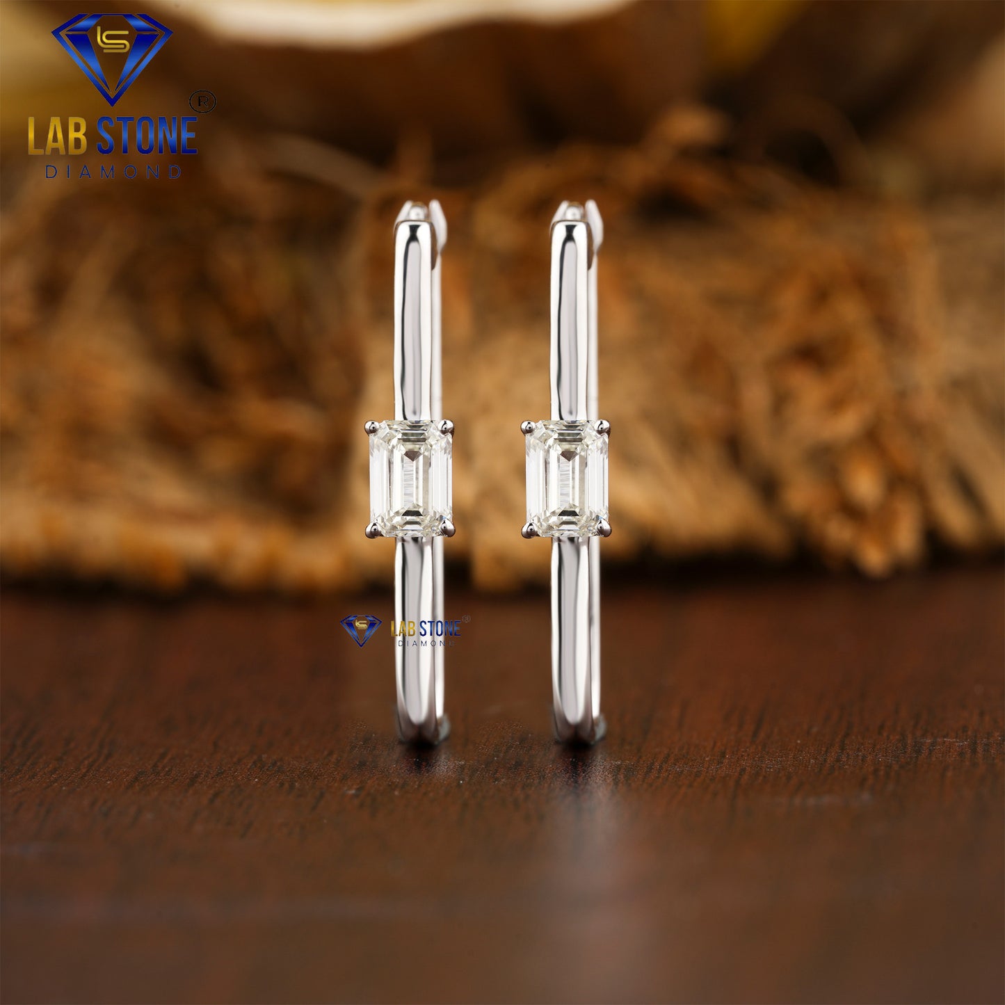 0.64 TDW Emerald Cut Diamond Hoop Earrings