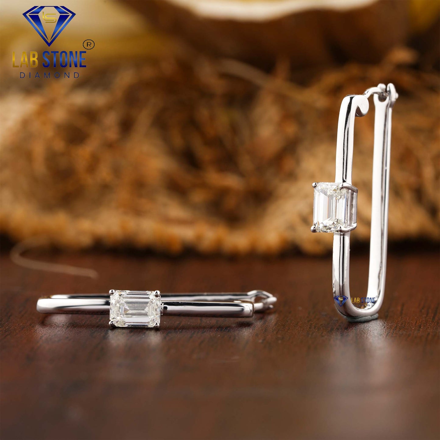 0.64 TDW Emerald Cut Diamond Hoop Earrings