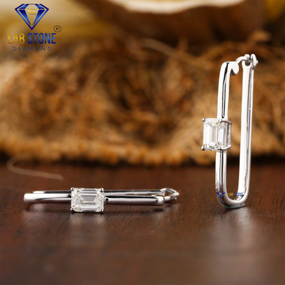 0.64 TDW Emerald Cut Diamond Hoop Earrings