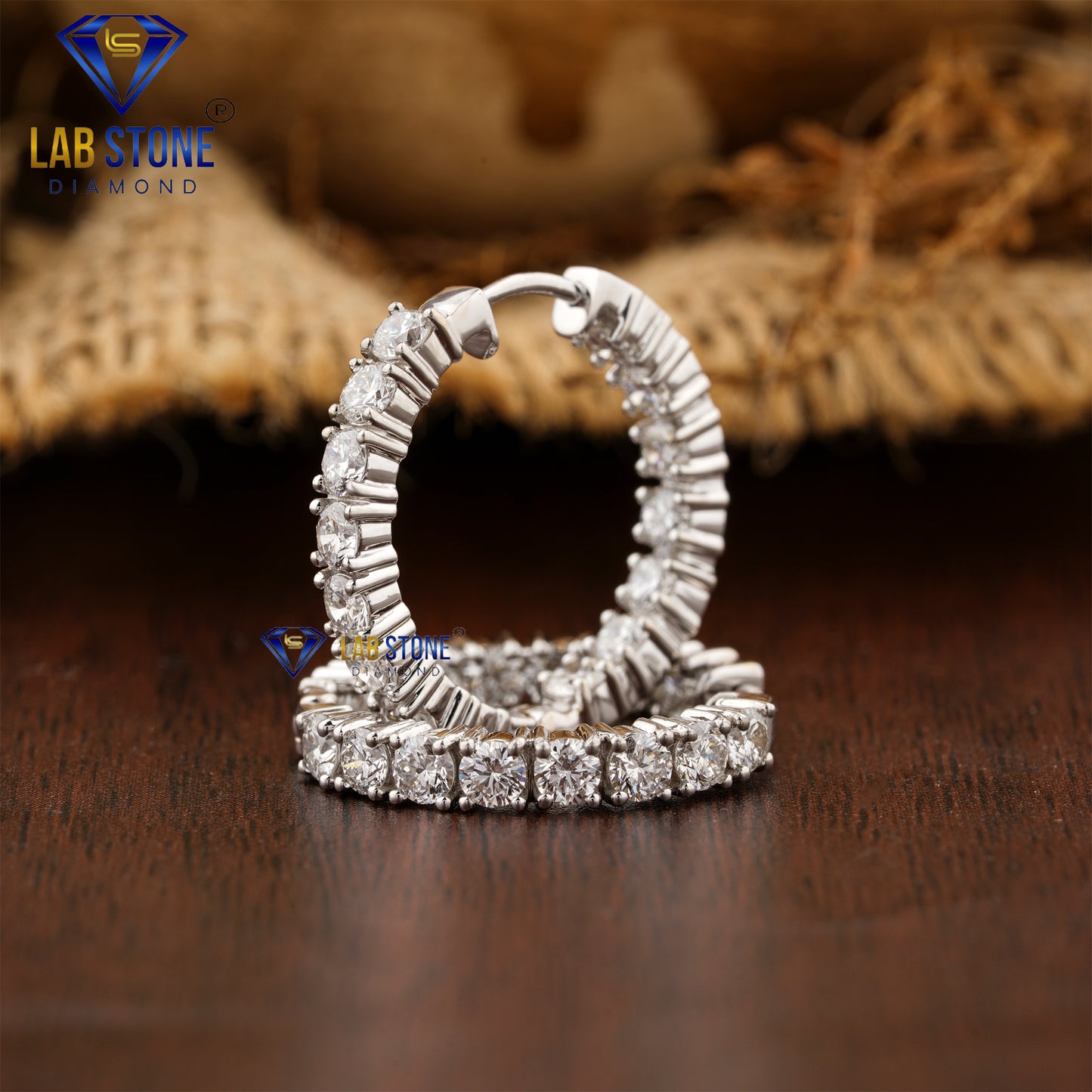1.76 TDW Round Cut Diamond Hoop Earrings
