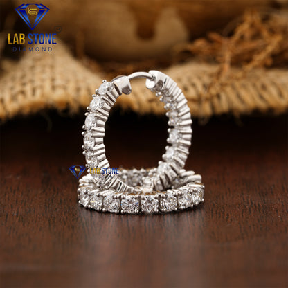 1.76 TDW Round Cut Diamond Hoop Earrings