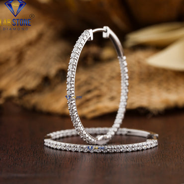 1.44 TDW Round Cut Diamond Hoop Earrings