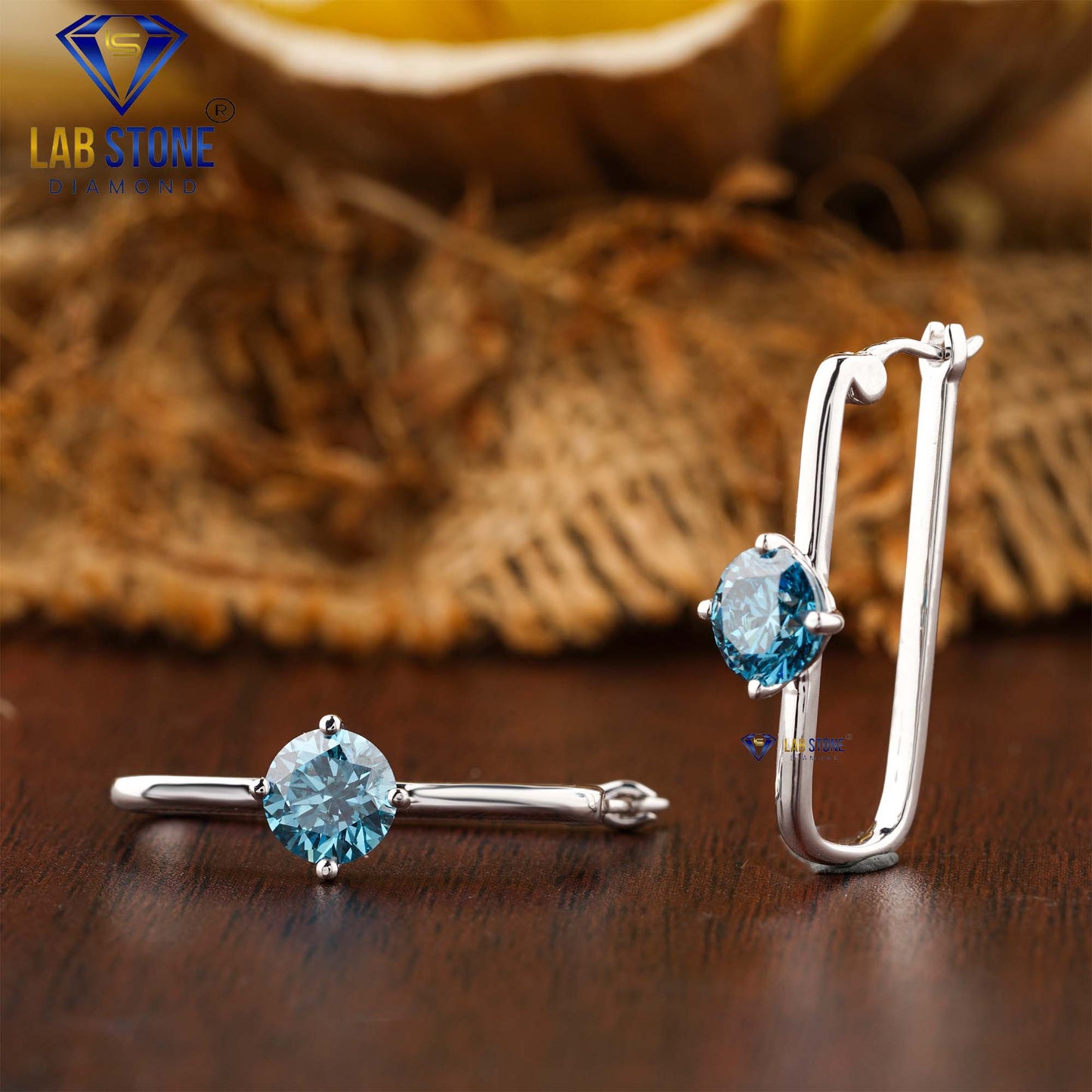 1.40 TDW Blue Round Cut Diamond Hoop Earrings