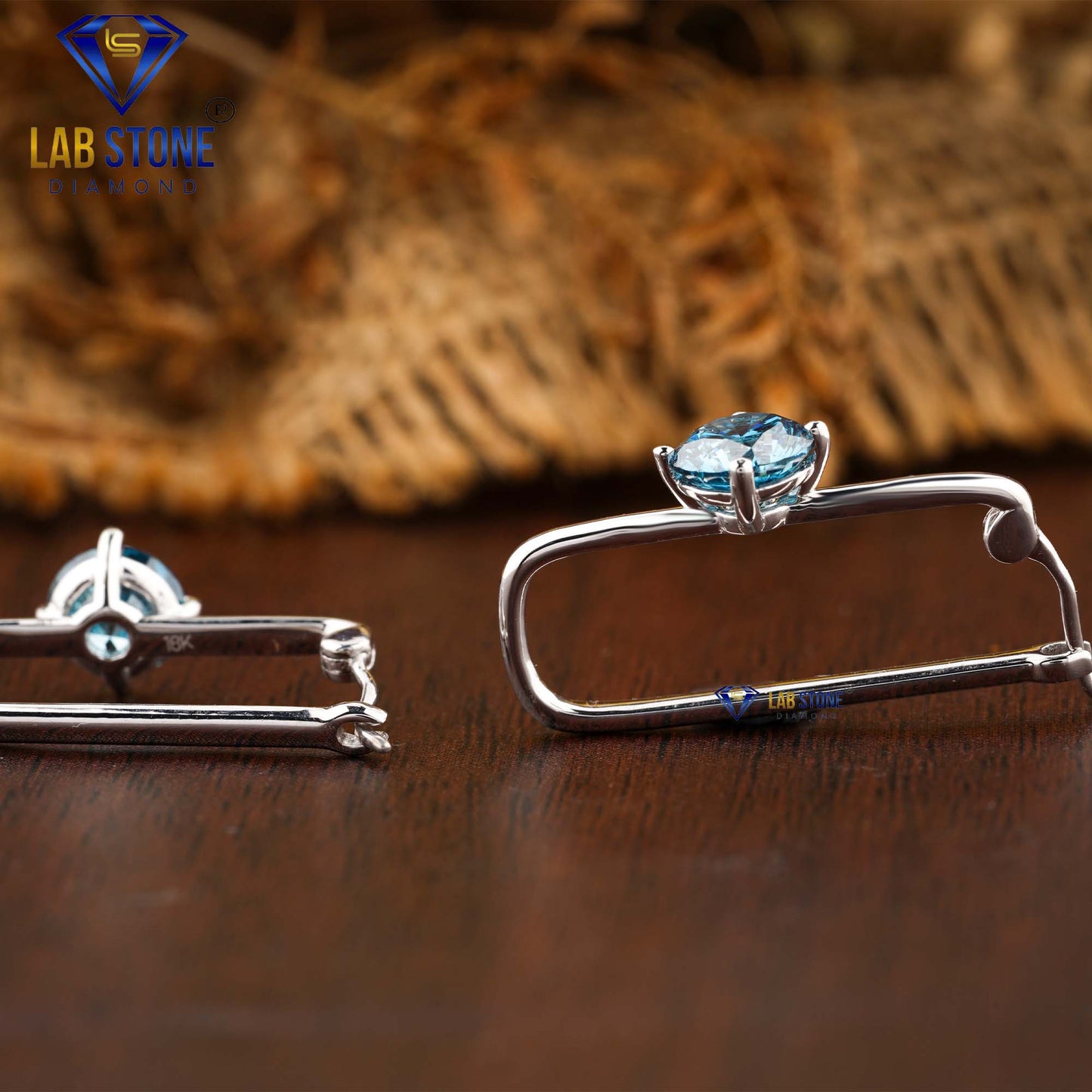 1.40 TDW Blue Round Cut Diamond Hoop Earrings