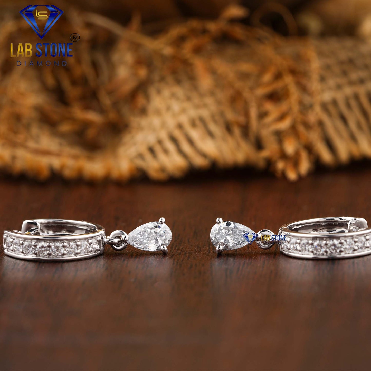 0.88 TDW Round & Pear Cut Diamond Hoop Earrings