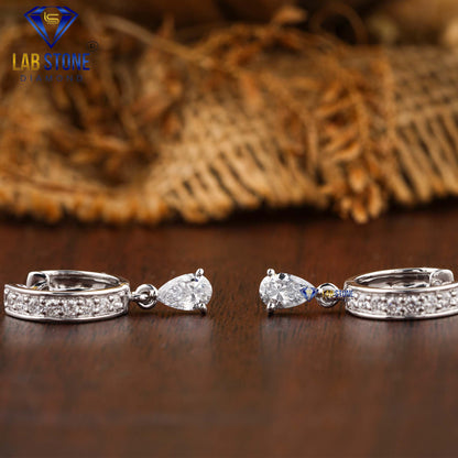 0.88 TDW Round & Pear Cut Diamond Hoop Earrings