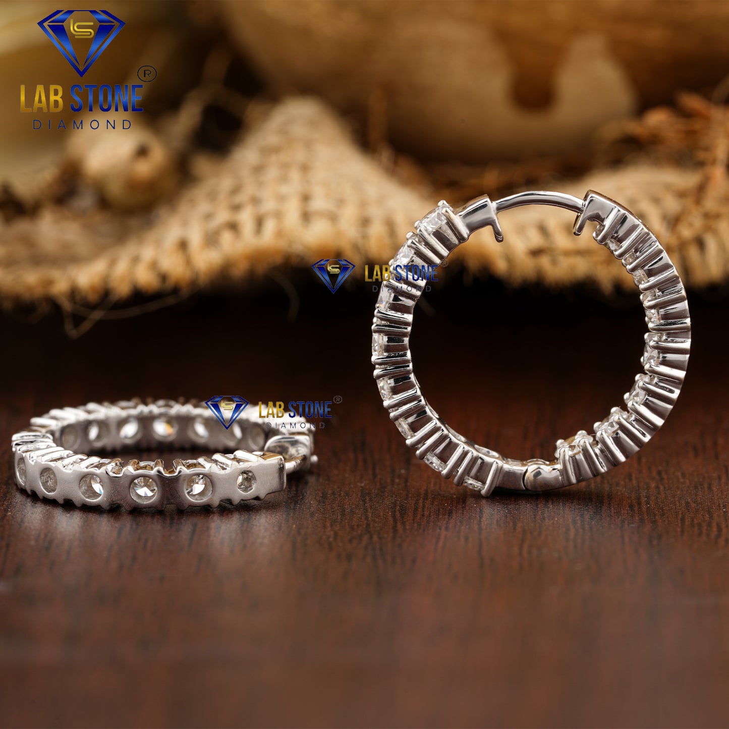 1.76 TDW Round Cut Diamond Hoop Earrings