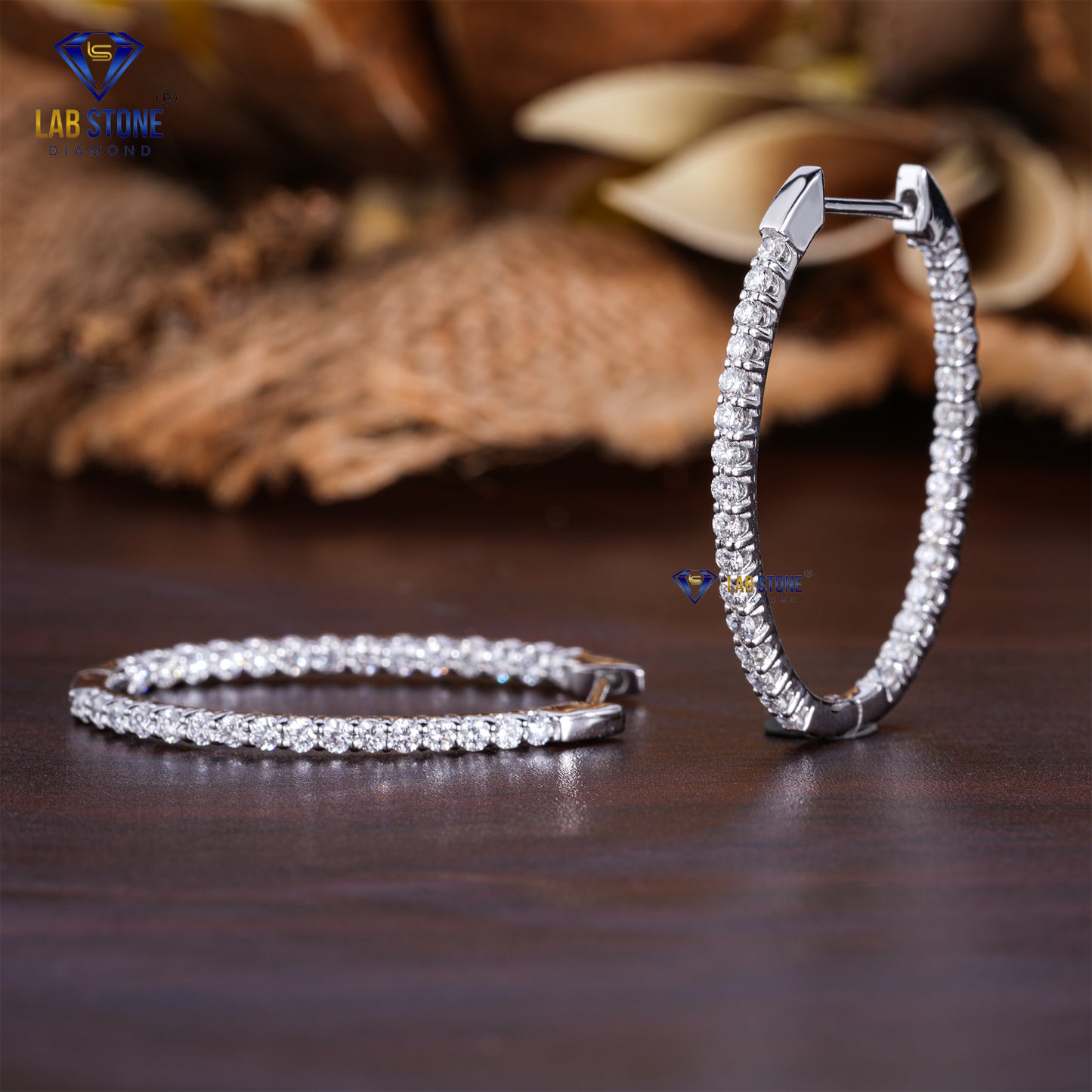4.80 TDW Round Cut Diamond Hoop Earrings