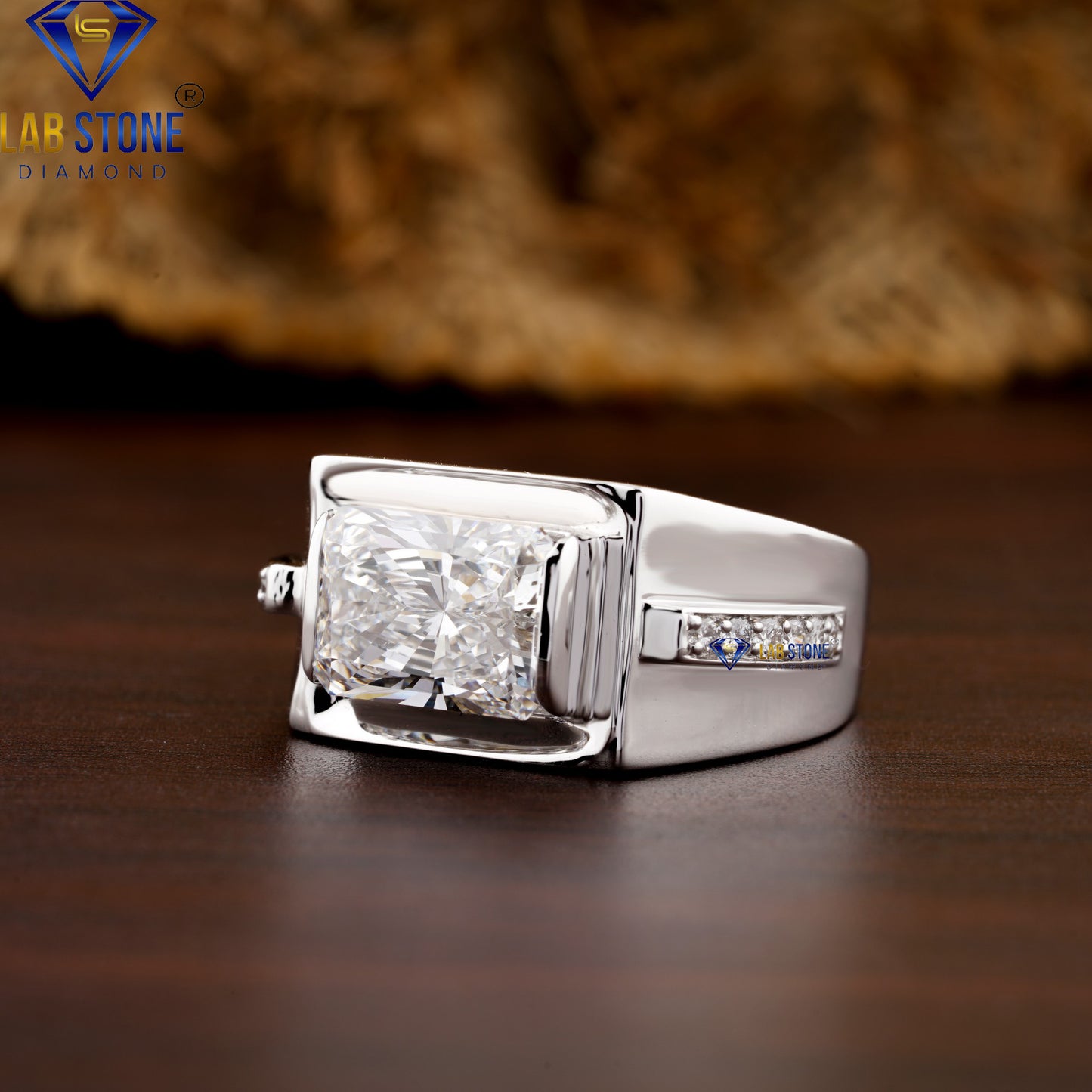 3.58 TDW Radiant and Round Cut Men’s Engagement Ring