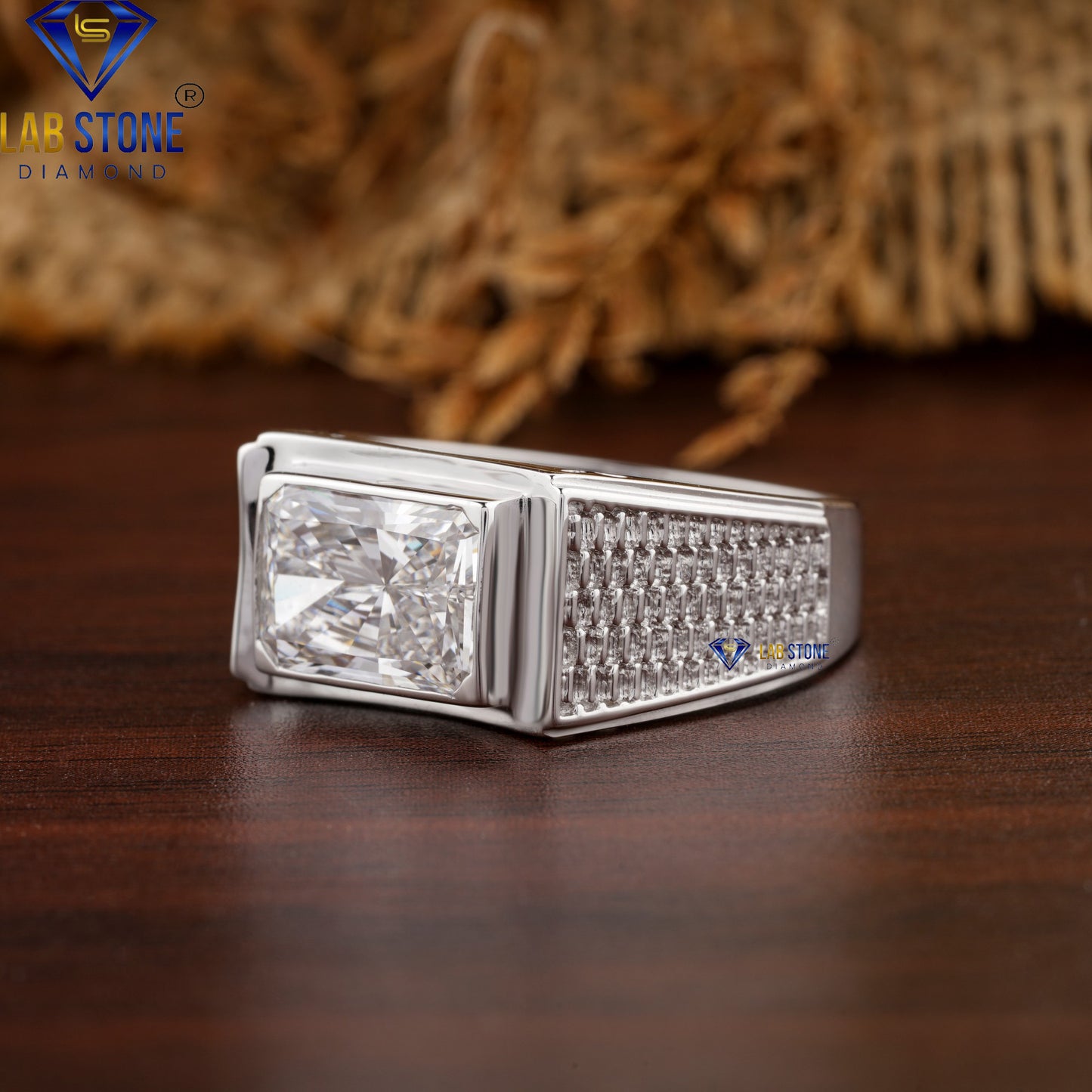 3.28 TDW Radiant Cut Diamond Men’s Engagement Ring