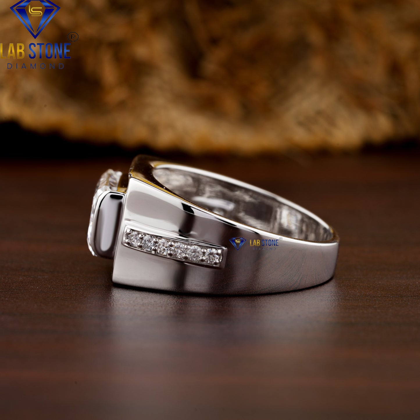 3.58 TDW Radiant and Round Cut Men’s Engagement Ring