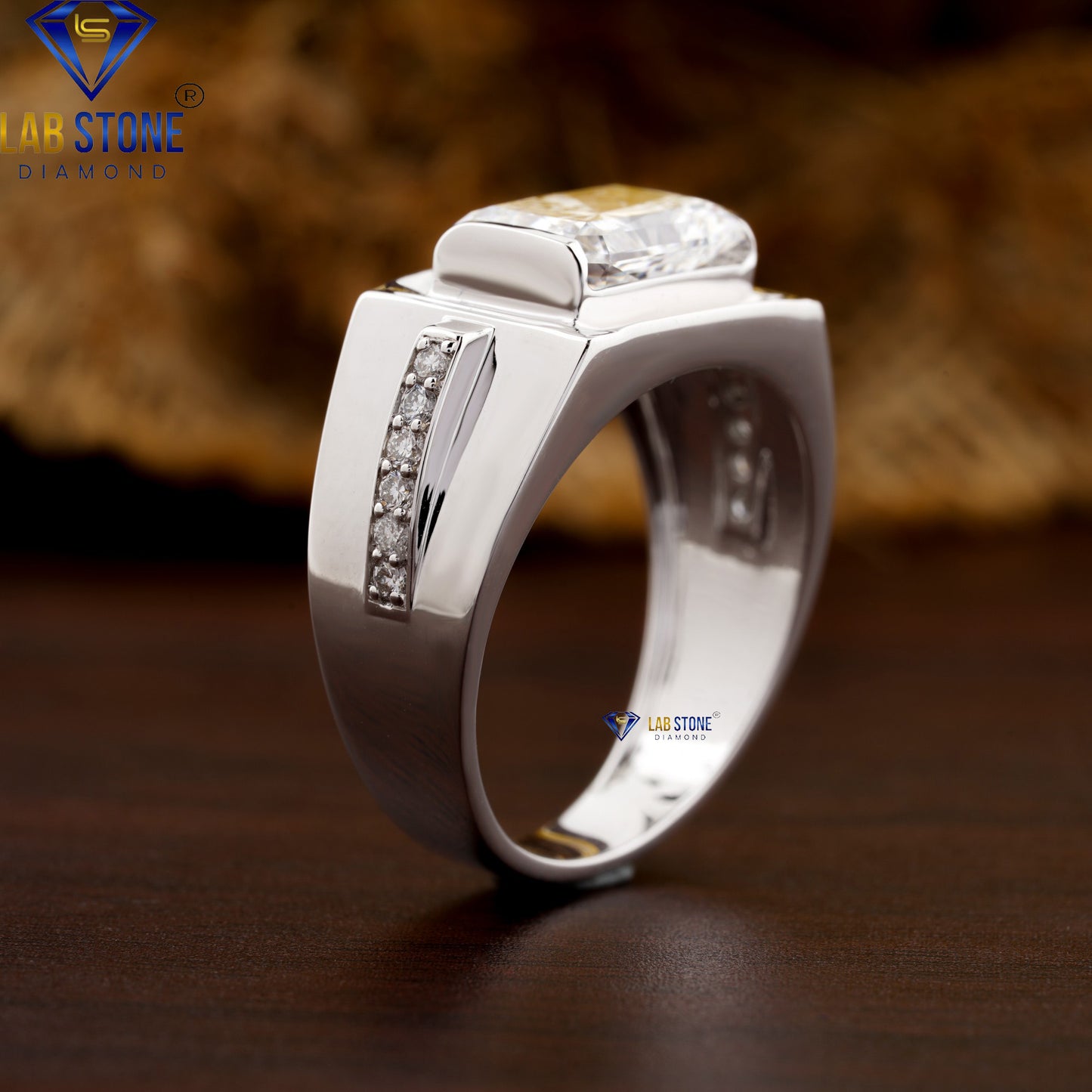 3.58 TDW Radiant and Round Cut Men’s Engagement Ring