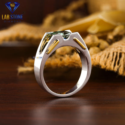 1.65 TDW Fancy Green Cushion Cut Gemstone Solitaire Ring