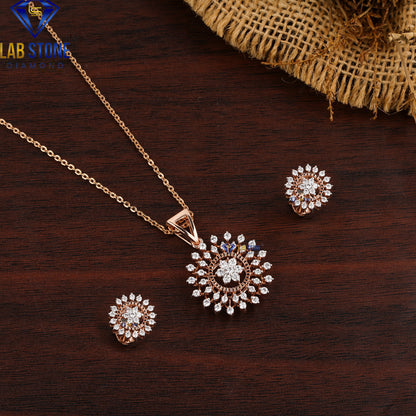 1.14 TDW Round Cut Diamond Pendant & Earring