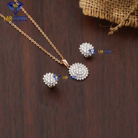 0.871 TDW Round Cut Diamond Pendant & Earring