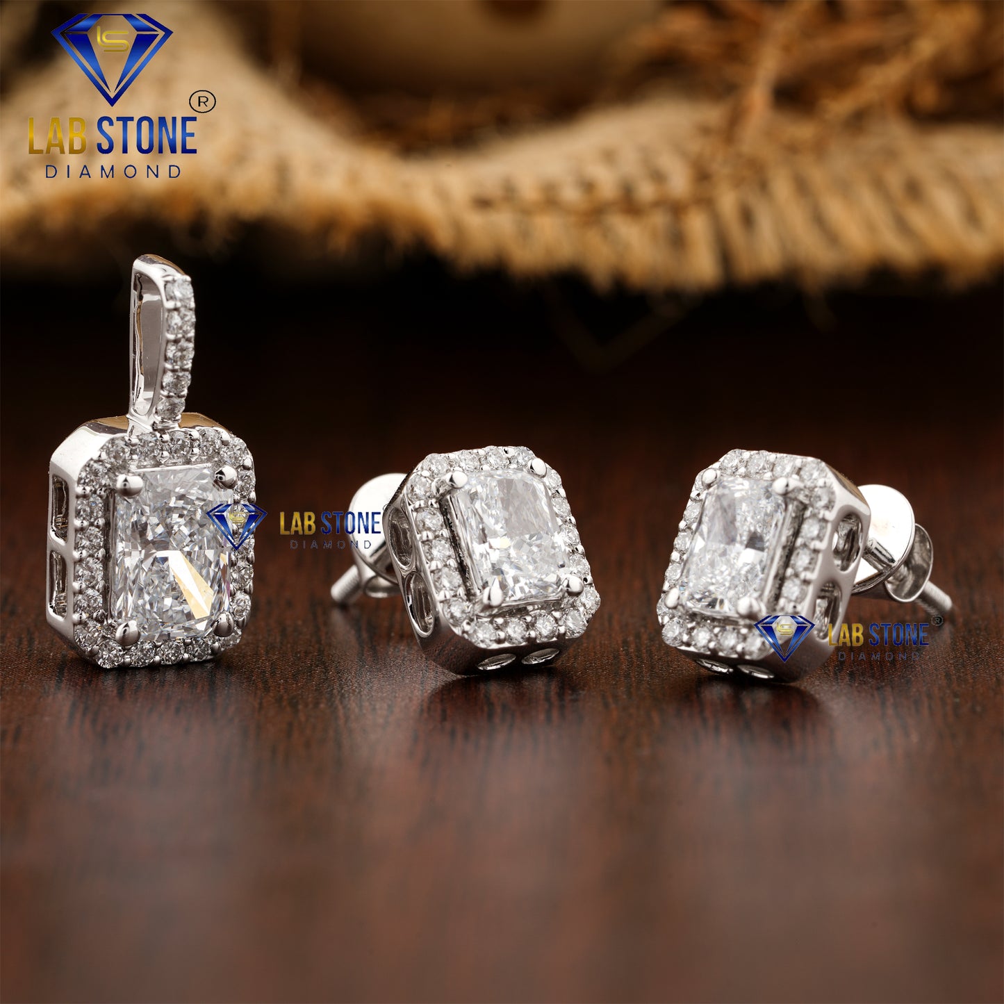 2.71 TDW Radiant & Round Cut Diamond Pendant & Earring