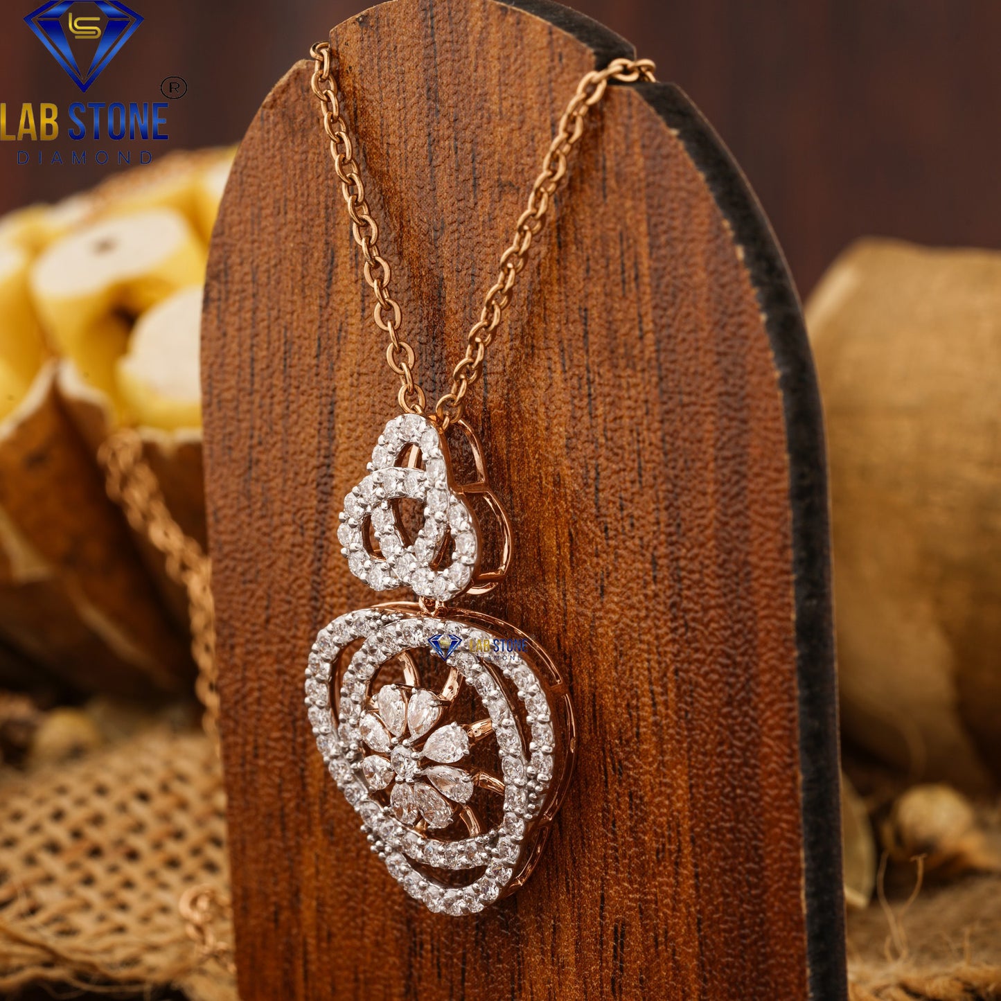 3.06 TDW Pear & Round Cut Diamond Pendant & Earring