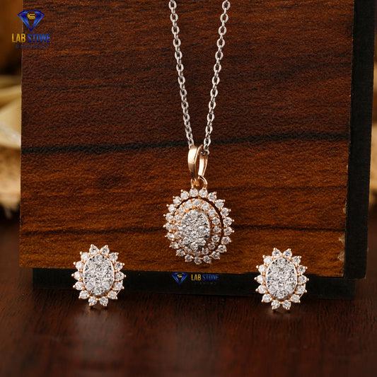 0.871 TDW Round Cut Diamond Pendant & Earring