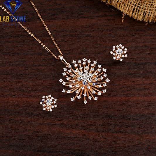 2.09 TDW Round Cut Diamond Pendant & Earring