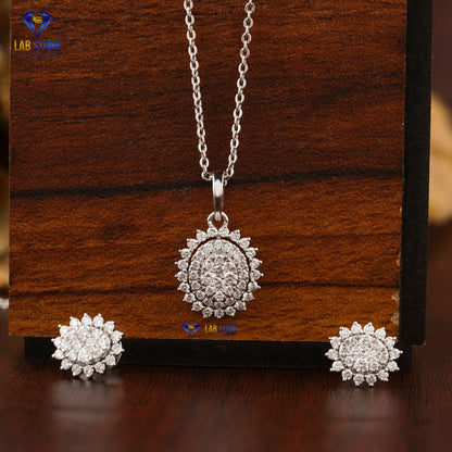 0.871 TDW Round Cut Diamond Pendant & Earring