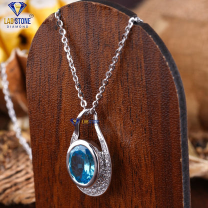 5.03 TDW Fancy Blue Oval & Round Cut Diamond Pendant & Earring
