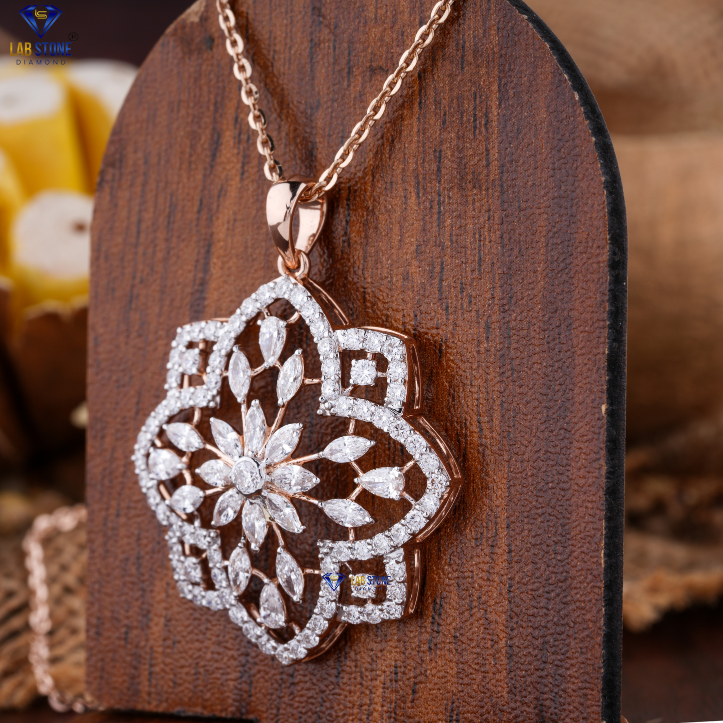 3.43 TDW Round, Marquise & Pear Cut Diamond Pendant & Earring