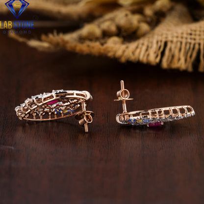 5.89 TDW Ruby Pear, Baguette, Marquise & Round Cut Diamond Pendant & Earring