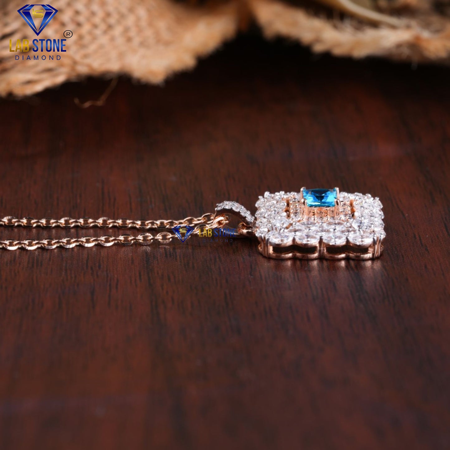 5.25 TDW Fancy Blue Princess, Marquise & Round Cut Diamond Pendant & Earring