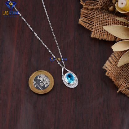 5.03 TDW Fancy Blue Oval & Round Cut Diamond Pendant & Earring