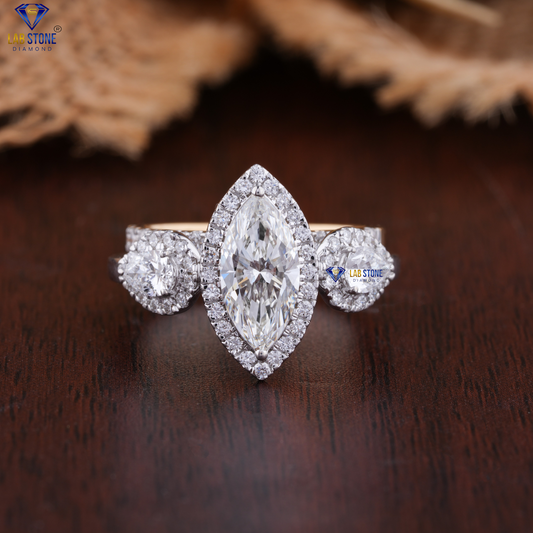 2.09 TDW Marquise, Pear & Round Cut Diamond Ring with Band