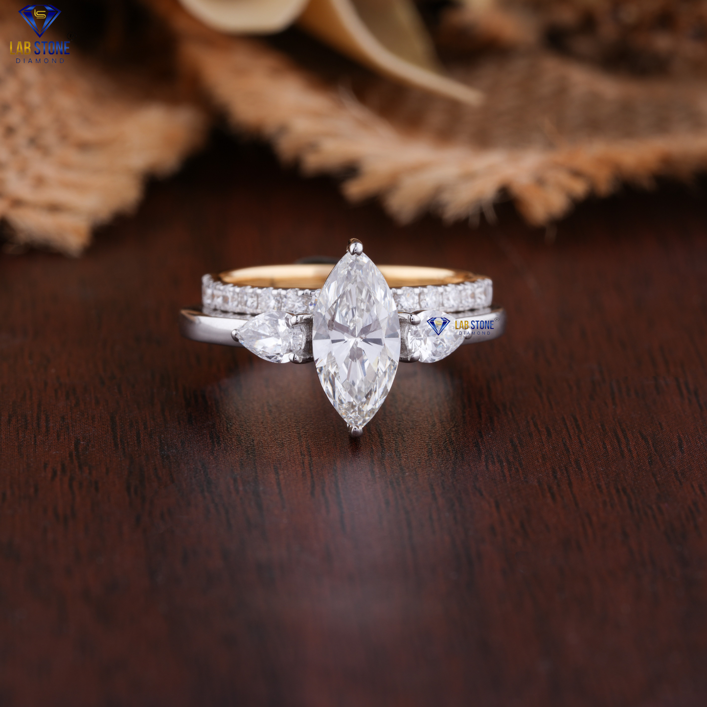 1.89 TDW Marquise, Pear & Round Cut Diamond Ring with Band