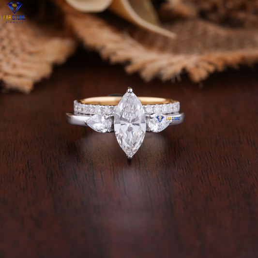 1.89 TDW Marquise, Pear & Round Cut Diamond Ring with Band