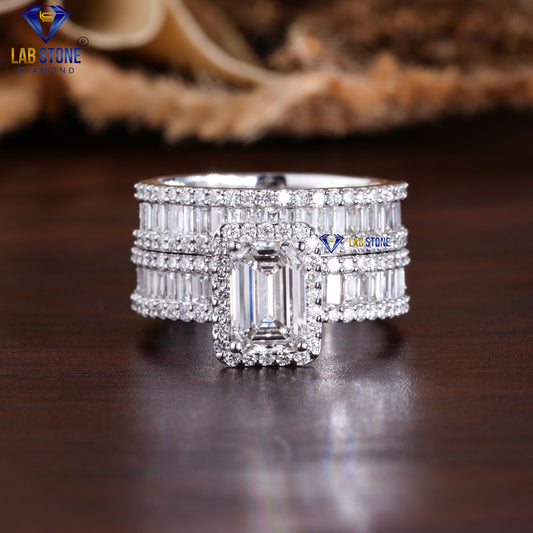 2.66 TDW Emerald, Baguette & Round Cut Women's Diamond Ring with Band