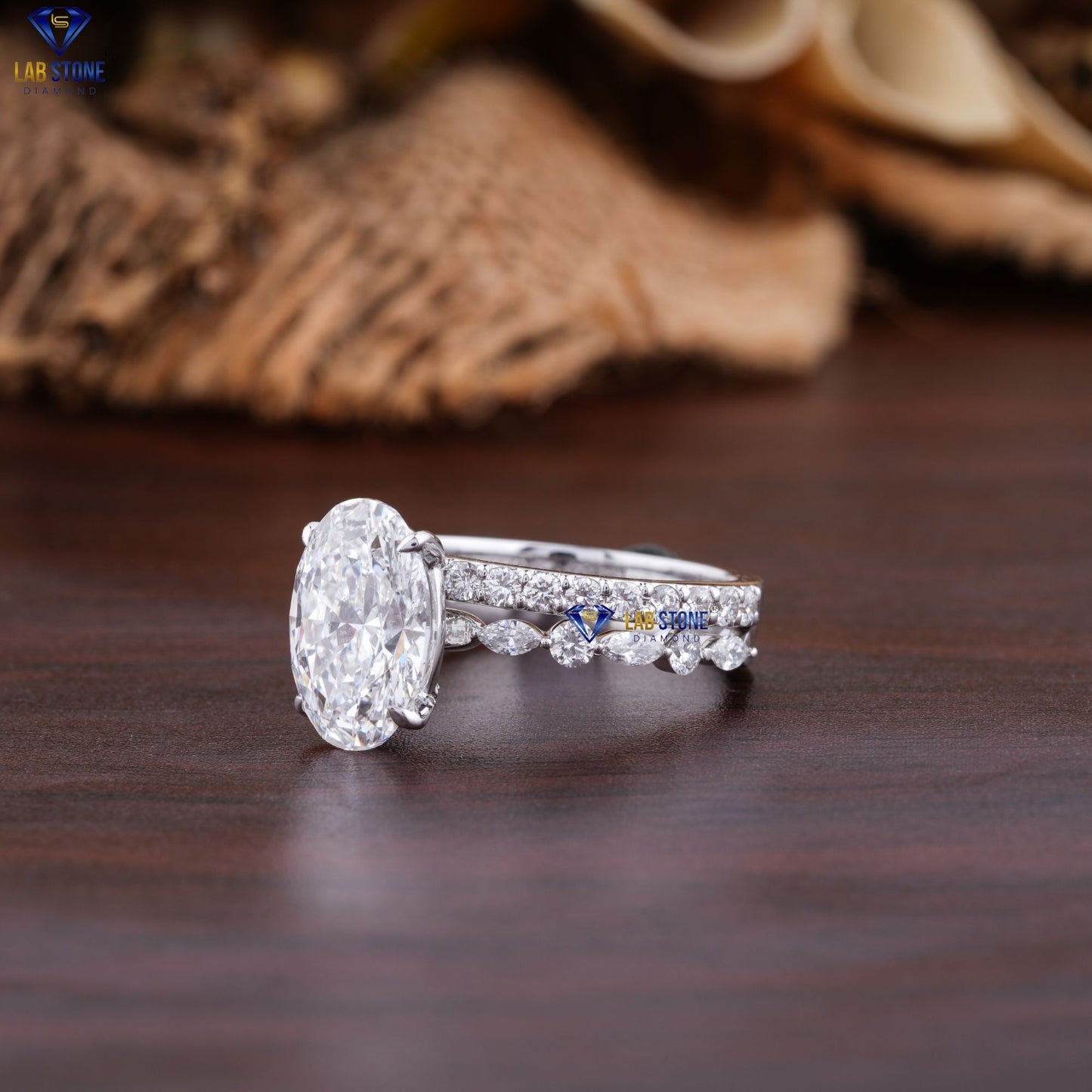 3.205 TDW Oval, Marquise & Round Cut Diamond Ring with Band