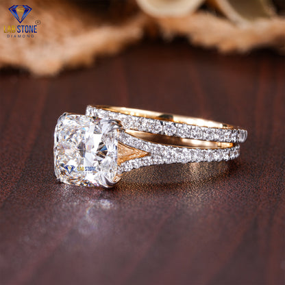 6.04 TDW Cushion & Round Cut Women’s Diamond Ring with Band