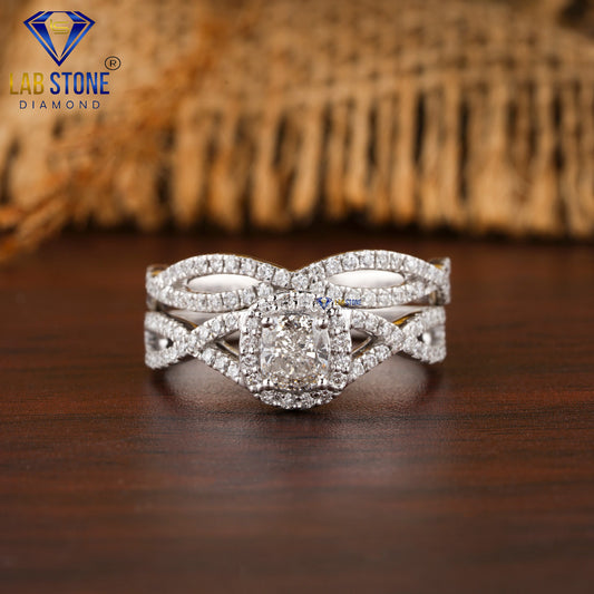 0.91 TDW Cushion & Round Cut Women’s Diamond Ring with Band