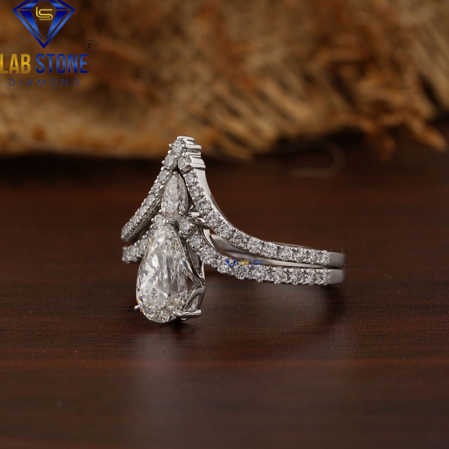 1.821 TDW Pear & Round Cut Diamond Ring with Matching Band