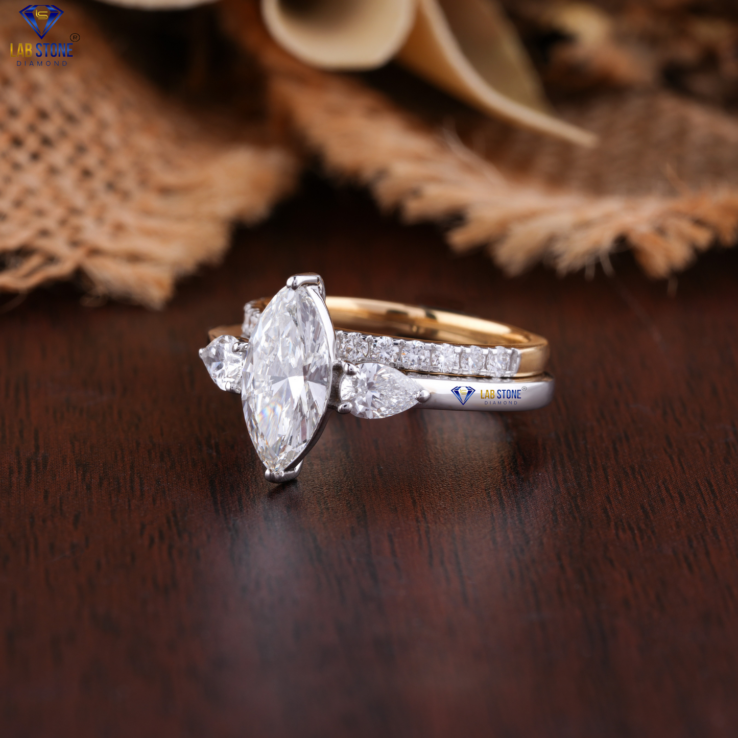 1.89 TDW Marquise, Pear & Round Cut Diamond Ring with Band