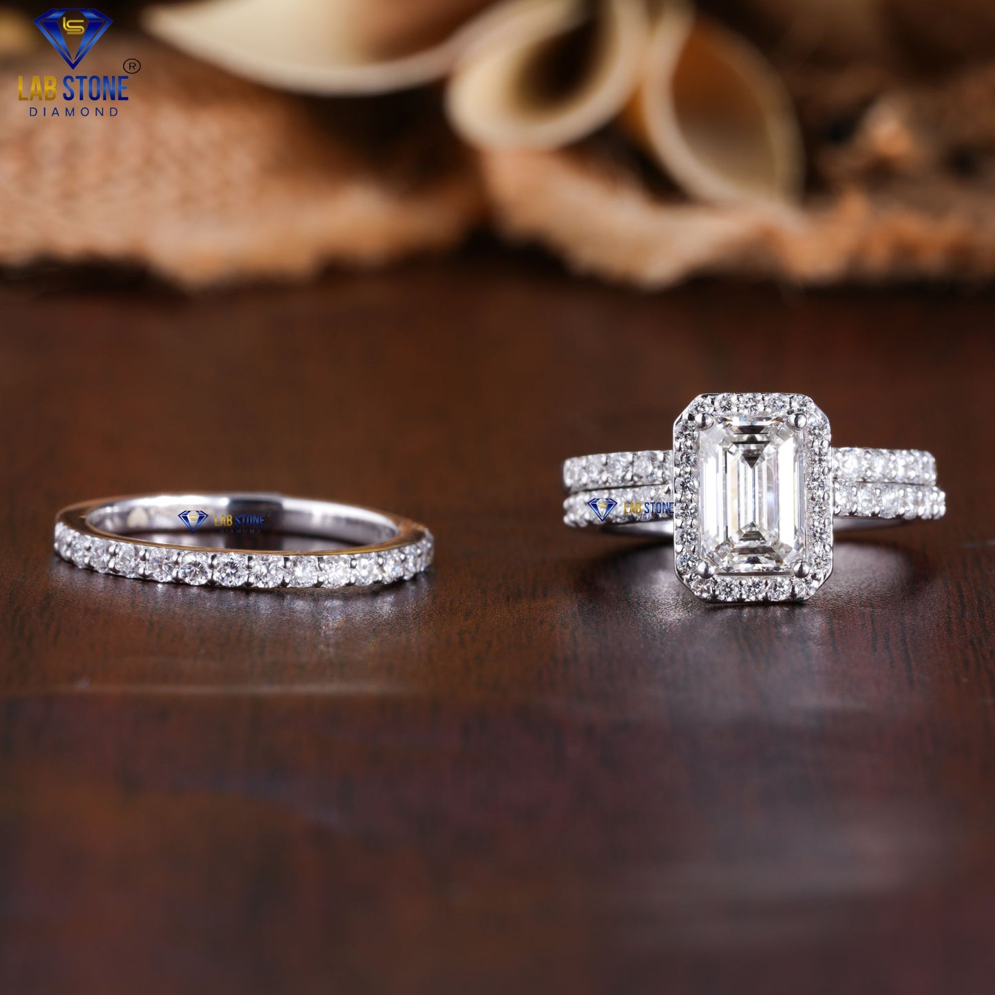 2.21 TDW Emerald & Round Cut Diamond Ring with Band