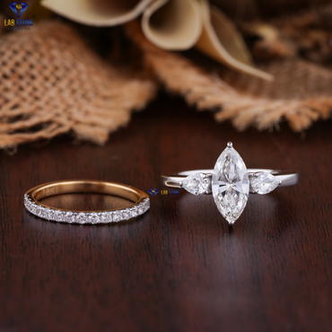 1.89 TDW Marquise, Pear & Round Cut Diamond Ring with Band