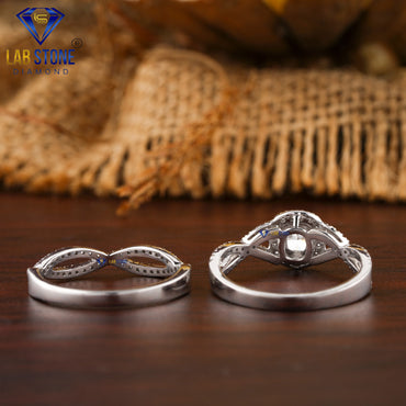 0.91 TDW Cushion & Round Cut Women’s Diamond Ring with Band