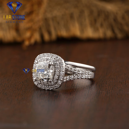 1.79 TDW Cushion & Round Cut Diamond Women’s Ring with Band