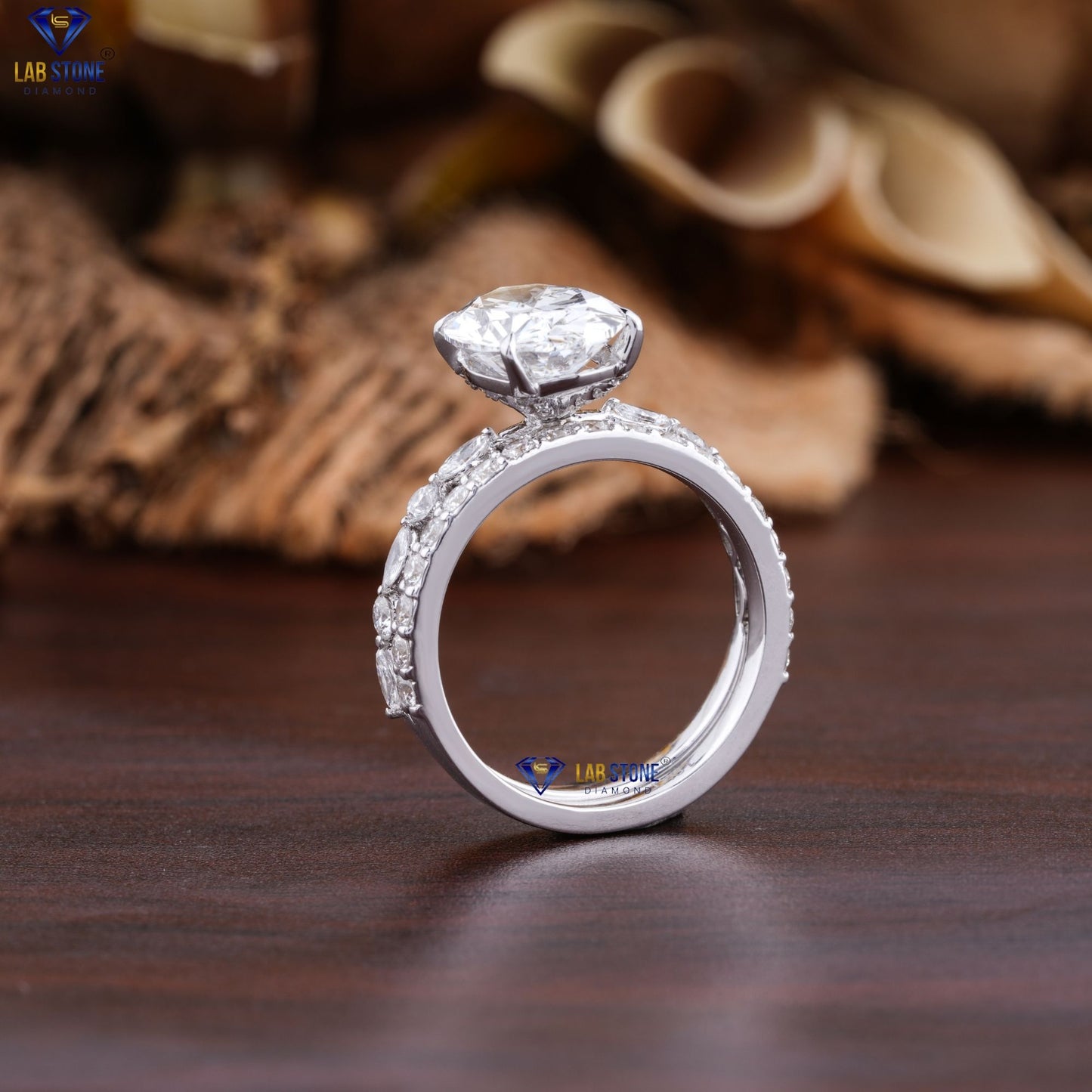 3.205 TDW Oval, Marquise & Round Cut Diamond Ring with Band