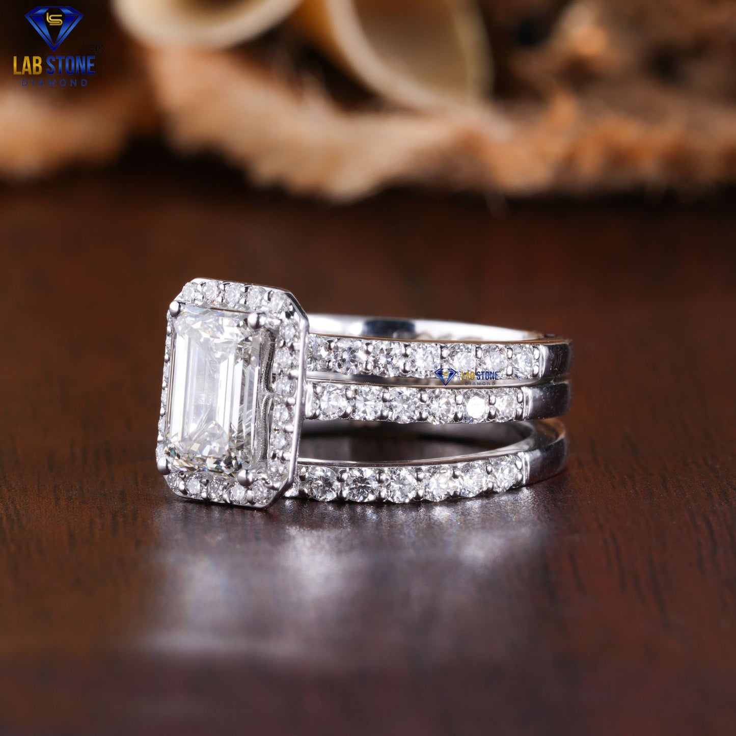 2.21 TDW Emerald & Round Cut Diamond Ring with Band