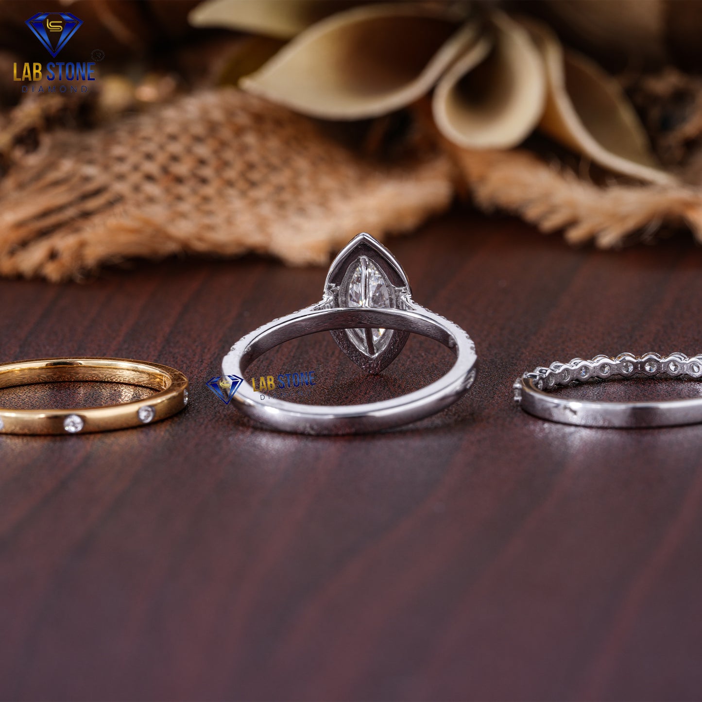 1.55 TDW Marquise & Round Cut Women’s Diamond Ring with Band